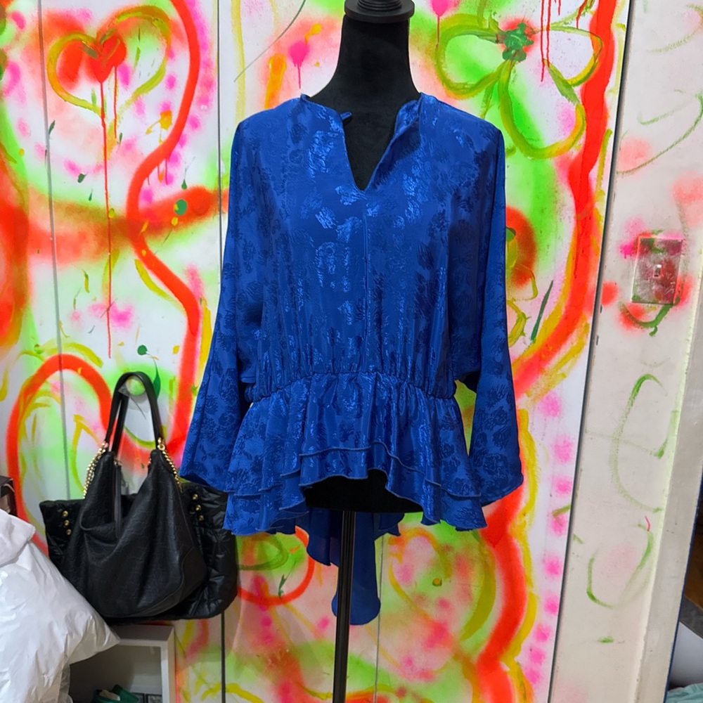 Vintage blue high low blouse